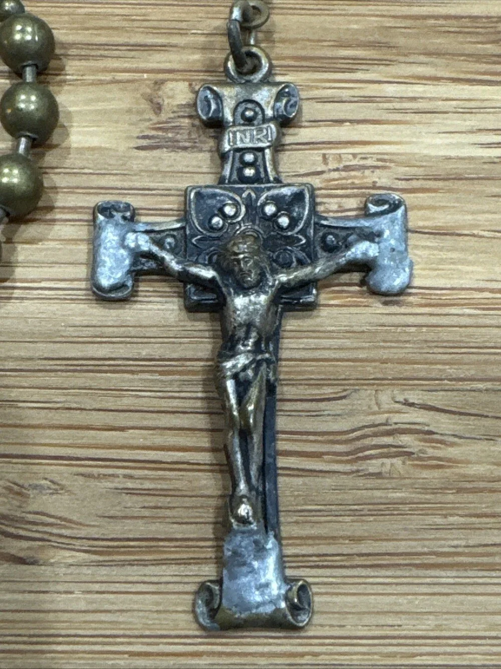 Vintage Military Service Combat Rosary Brass Beads Pull-Chain 